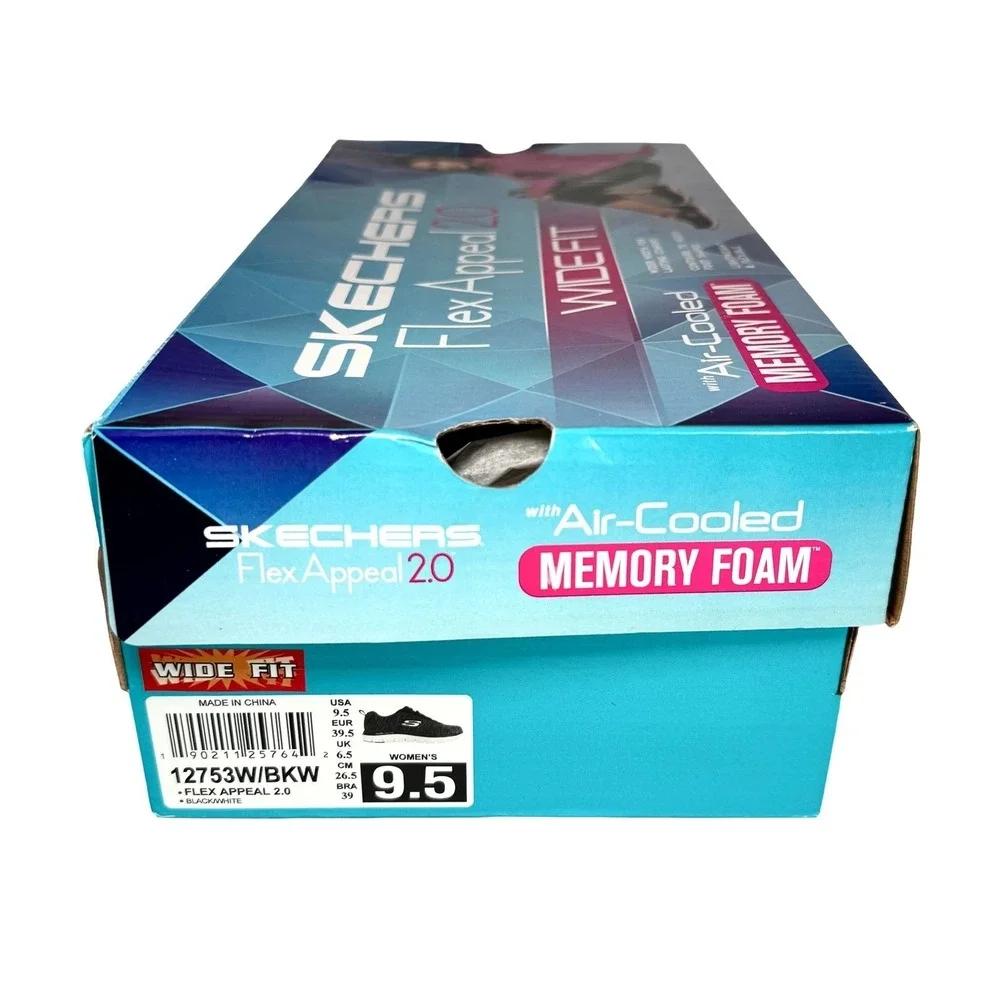 Skechers Flex Appeal 2.0 Womens 9.5 Wide Memory Foam Sneakers Black Comfort New - Picture 5 of 11